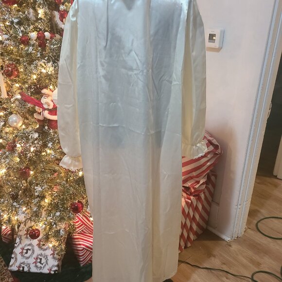 VTG Amanda Stewart Long Ivory Satin Flannel Cottage Nightgown XL Flannel Lined - Picture 6 of 9